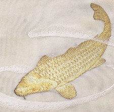 Vintage Japanese Kimono Wedding Silk Fabric Piece Embroidered Fish Golden Carp