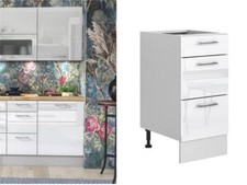 Kitchen Drawer Unit Base Cabinet White Gloss 400mm Cupboard Slim Soft Close Ella