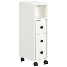 kleankin Slim Bathroom Storage with 2 Drawers, 2 Open and Wheels, White