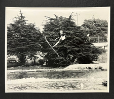 1960s Water Skiing Man Ski Jump Competition Wooden Skis Tow Rope Vintage Photo