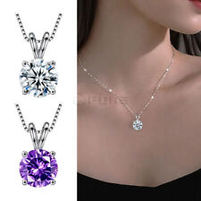 Women Round Cubic Zirconia Solitaire Pendant 925 Sterling Silver Chain Necklace
