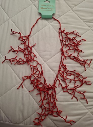 Necklace long coral beaded - coral,