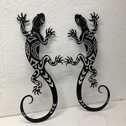 Metal gecko wall decor with - 2x,