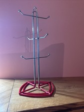 6 Cup Mug Tree Stainless Steel with Red Base Stand Tea Coffee Cup