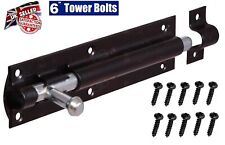 6" SECURITY TOWER BOLT SLIDING BLACK DOOR GATE BOLT SHED HEAVY DUTY SLIP
