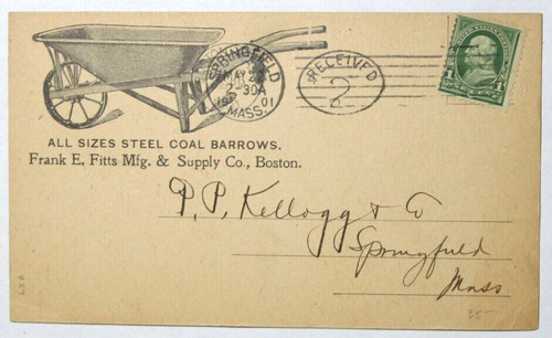Wheel barrow litho postcard - wheel,
