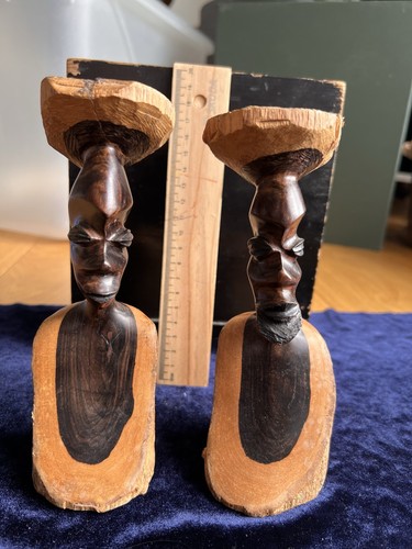 Pair hand carved wooden - pair, hand-carved