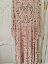 Needle&Thead Pink Long Sleef Ballerina Length Embroidered Party Dress Size Uk 18