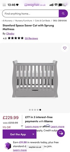 Stamford obaby space - saver, cot