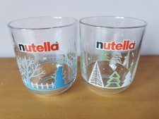 2 Rare Nutella Christmas Glasses, Snowman, Deer, Trees, Super Condition