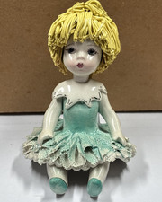 Zampiva Vintage Signed Italian Ceramic Spaghetti Hair Doll Figurine Girl - RARE