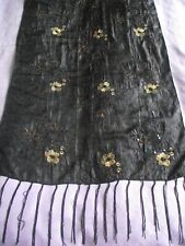 Crushed Silk Style Polyester Floral Embroidered & Sequinned Long Piano Shawl Sca