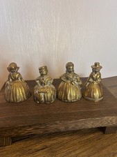 4x Vintage English Brass Crinoline Lady Ladies Brass Hand Bells mini 2.5 “