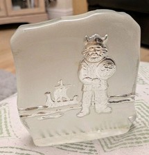 VINTAGE HANDDEKORERAT JIE JOHNSON SWEDEN VIKING ART GLASS SLAB ICE SCULPTURE 