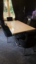 Stunning Marble Top Dining Table and 6 Black Knockerback Velvet Chairs Set