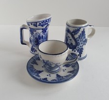 3 X Vintage Blue & White Delft China Minuatures 1 X Cup & Saucer & 2 X Tankards