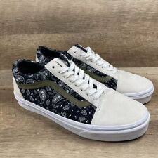 VANS Old Skool Paisley Suede White Black Shoes Sneakers Mens 8.5 Womens 10 NEW