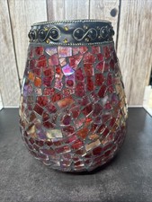 Red iridescent mosaic glass - red,
