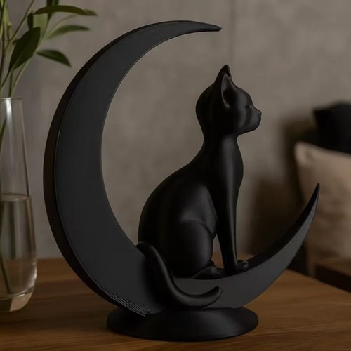 Black cat crescent moon - on,