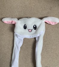 Bunny Rabbit Hat with moving ears, White Faux Fur - Used Once!