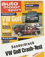Volkswagen Golf Mk3 Crash Test 1991-92 German Market Brochure Auto Motor & Sport