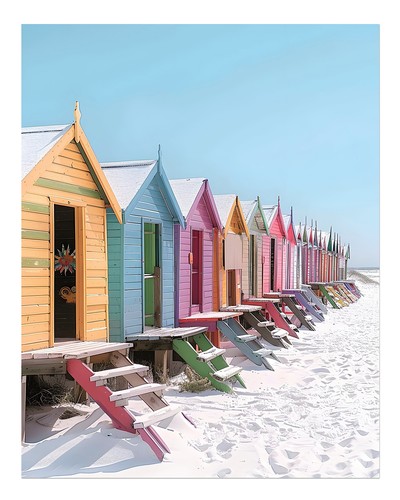 Colorful beach huts wall art - beach,
