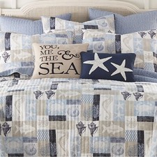 STARFISH KING QUILT w/ 2 Standard Shams SEAHORSE SEASHELLS Beach Levtex Cerralvo