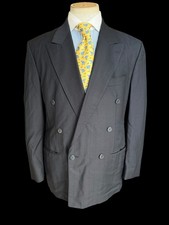 Vintage Men’s Navy Double Breasted Suit Blazer 40S Zignone Wool Made In Germany