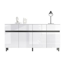Sideboard Storage Cabinet with High Gloss Drawers & Doors, Adjustable Shelves