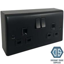 Matt Black 2 Gang Double Socket & 32mm Black Surface Pattress Back Box