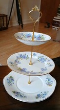 Vintage Pretty Mis-Matched Blues 3 Tier Cake Stand