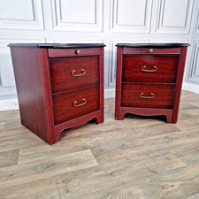 Vintage Pair 2 Bedside Cabinets – Mahogany Effect Tables Drawers - Butlers Tray