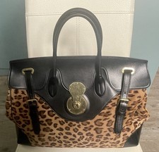 Ralph Lauren Leather & Pony Skin Ricky Tote Bag In Black & Leopard Print