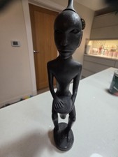 Vintage Ebony African Tribal Hand Carved Wooden Woman Figure Sculpture Ethnic