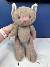Laura ashley home brown cable knit cat kitten plush soft toy rare pink nosed 13”