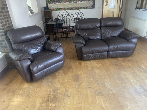Brown leather recliner sofa - leather,