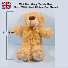 Miri Moo Grey Teddy Bear Plush With Gold Ribbon Pre Owned