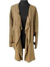 Vuokko Finland L Lagenlook Linen Oversized Waterfall Coat Overcoat Jacket Brown