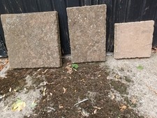 Mixed sizes 300x300, 300x450 & 450x450mm Beige concrete paving slabs used