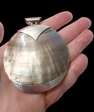 Vintage Large BA Suarti Style Mother of Pearl Abalone Shell 925 Silver Pendant