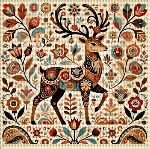 Folk art deer - deer, cross
