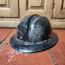 Vintage Black Fibreglass Fireman's Helmet Everoak 1950s 1960s Size 6½ To 7½