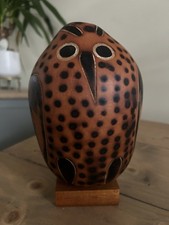 Large Calabash Gourd Archibald The Owl Hand Crafted Carved Mexico Rattling Stone
