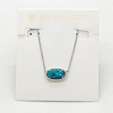 New Kendra Scott Elisa Silver Pendant Necklace In Bronze Veined Turquoise