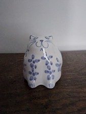 Burnham Pottery Blue & White Hand Painted Cat, Good Condition