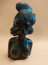Vintage Carved African Female Bust Figurine / Decorative / Collectible / Tribal