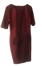 Designer Red & Black Houndstooth (Dog Check) Pencil Dress, Diva Catwalk, L, VGC