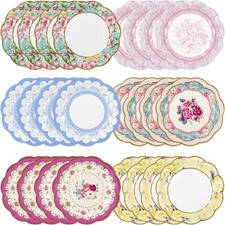 Pack of 24 Vintage Floral Paper Plates with Scalloped Edge, Truly Scrumptious D