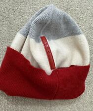 PRADA Knitted Beanie Hat  100% Wool Red/ Grey/ Offwhite Vintage  Used Excellent