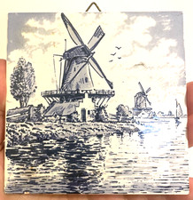Vintage Delft Tile Hand Painted Windmill Netherlands | Blue White Ceramic
